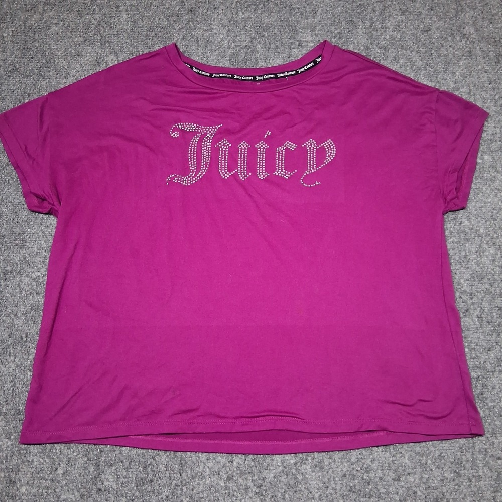Juicy Couture Sleepwear Top Women XL Pink Ribbed Rhinestone Stretch Pullover